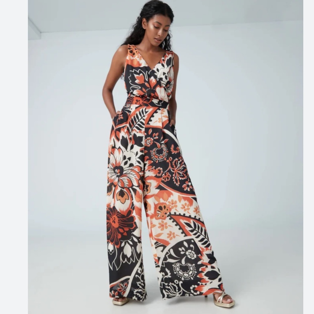 Iris Setlakwe Statement Floral Wide Leg Jumpsuit Resort Chic Sz 14